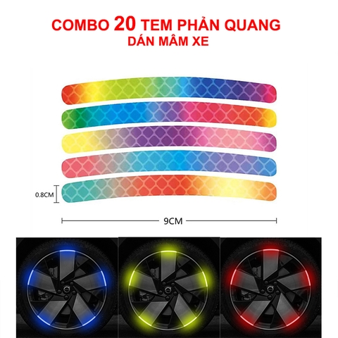 Combo 20 miếng dán decal phản quang bánh xe máy, xe ô tô