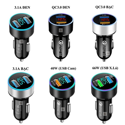 Tẩu đực sạc điện thoại trên ô tô chuyển 12-24V thành 5V với 2 cổng USB có đồng hồ đo vôn