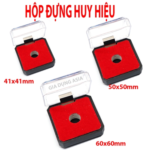 Combo 4 Hộp Mica (bản lề lò xo) đựng huy hiệu có lót xốp đỏ, hộp dày nắp chắc chắn