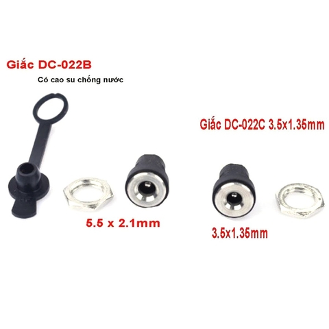 Giắc sạc DC-022B 5.5x2.1mm DC-022C 3.5x1.3mm phi 7.5mm