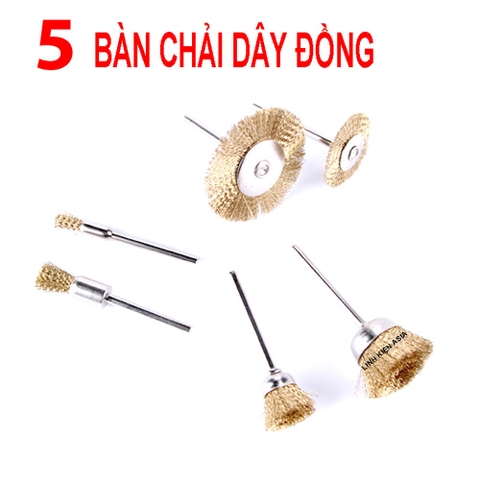 Combo 5 Bàn chải dây đồng gắn máy khoan mini dùng đánh bóng