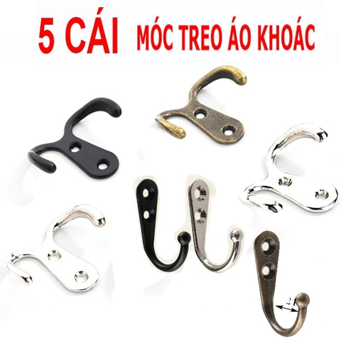 Combo 5 Móc treo áo khoác hợp kim kẽm - móc treo đồ đa năng bắt tường, treo đồ dùng