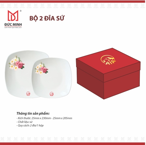 Bộ 2 đĩa sứ vuông