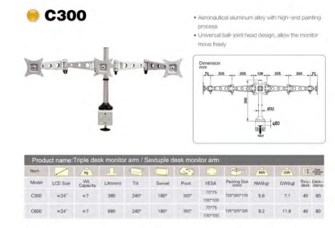 Tay đở nhôm 3 màn hình C300
