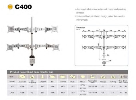 Tay đở nhôm 4 màn hình C400