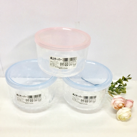Hộp thủy tinh có nắp đậy loại màu hồng tròn 420ml