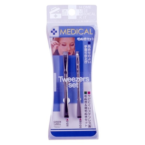 Set 2 nhíp nhổ lông mày cao cấp Medical Green Bell Japan