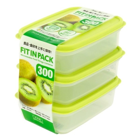Set 3 hộp nhựa nắp dẻo 300ml (màu xanh)
