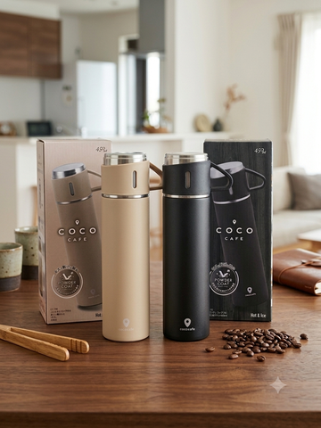 Bình giữ nhiệt kèm nắp cốc Coco Café 450ml (màu be)