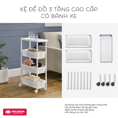 Kệ để đồ 3 tầng cao cấp có bánh xe