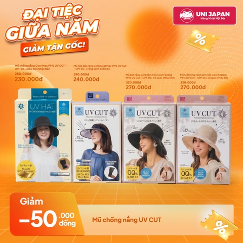 Mũ chống nắng Cool Max 99% UV CUT - UPF 50+ màu đen Nhật Bản