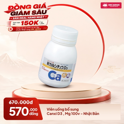 Viên uống bổ sung Canxi D3 , Mg 100v - Nhật Bản