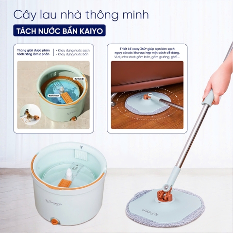 Cây lau nhà thông minh tách nước bẩn Kaiyo màu xanh mint