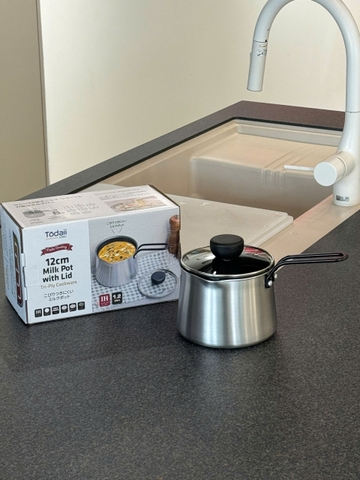 Quánh chống dính phủ inox 3 lớp liền đáy Tri-Ply Todaii - 12cm thành cao, nắp kính