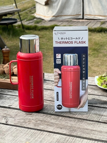 Phích giữ nhiệt 2 lớp inox Kaiyo màu đỏ cherry, dung tích 2,2L