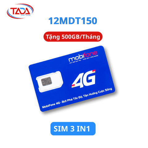 Trọn Gói 12 Tháng - Sim Và Esim 4G Mobifone 12MDT150 Tặng 500GB Data Tốc Độ Cao 1 Tháng