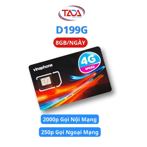 Sim Và Esim 4G Vinaphone D199G Tặng 8GB/Ngày, Miễn phí 2000p Nội Mạng và 250p Ngoại Mạng.