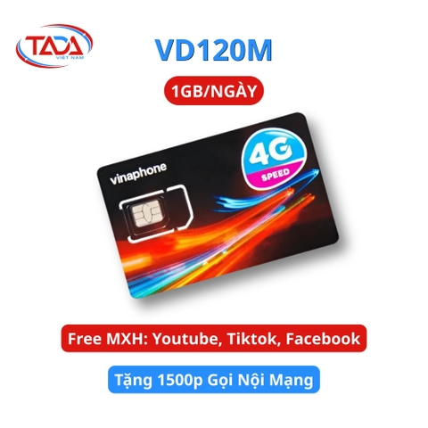 Sim & eSIM 4G Vinaphone VD120M – 1GB/ngày, Miễn phí tháng đầu