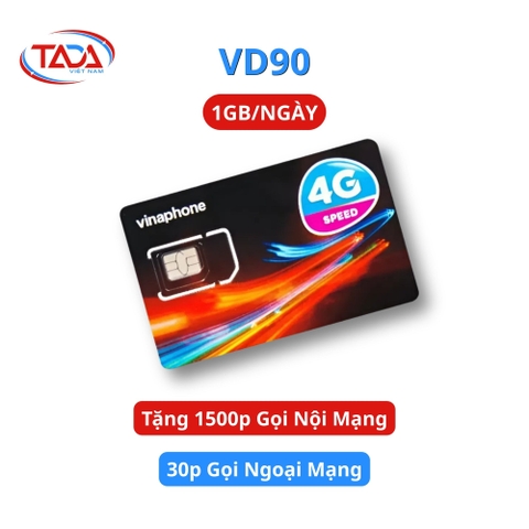 Sim và eSIM 4G Vinaphone VD90 – 1GB/ngày, Miễn phí tháng đầu