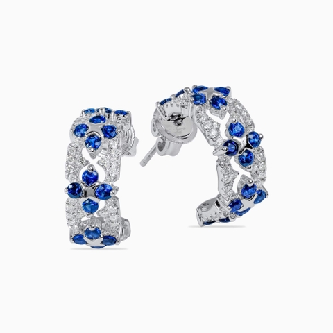 Trang sức bông tai bạc Ý đính đá Topaz Xanh dương