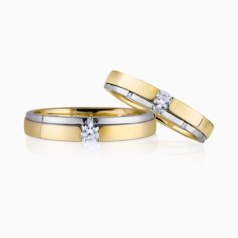 Nhẫn cưới vàng trắng mix vàng 18K đính kim cương