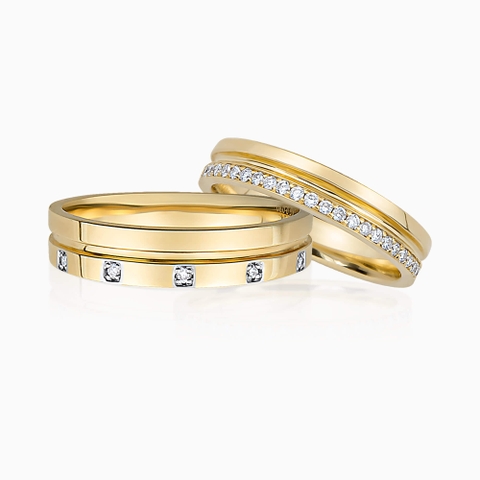Nhẫn cưới vàng 18K mix 12 viên kim cương