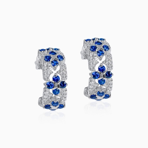 Trang sức bông tai bạc Ý đính đá Topaz Xanh dương