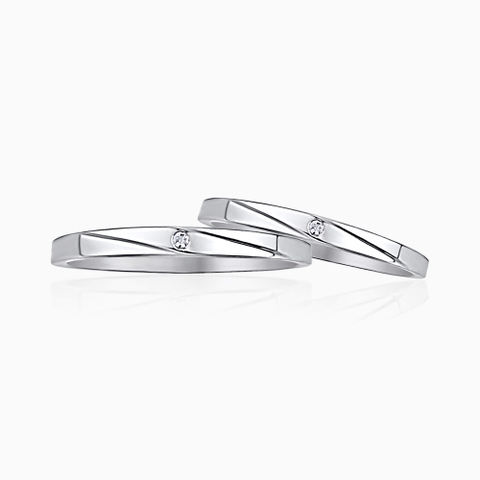 Nhẫn cưới vàng trắng đính đá form nhỏ