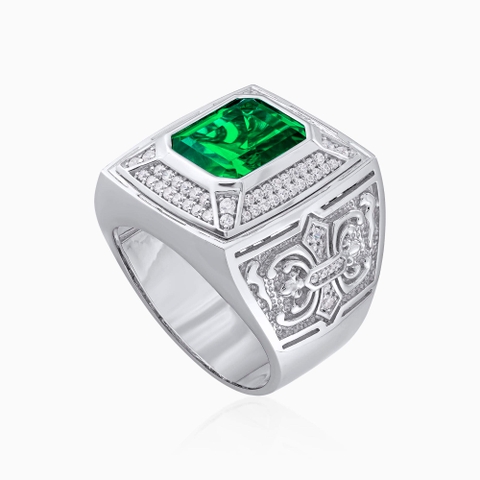 Trang sức nhẫn bạc Ý nam đá Topaz màu xanh lá