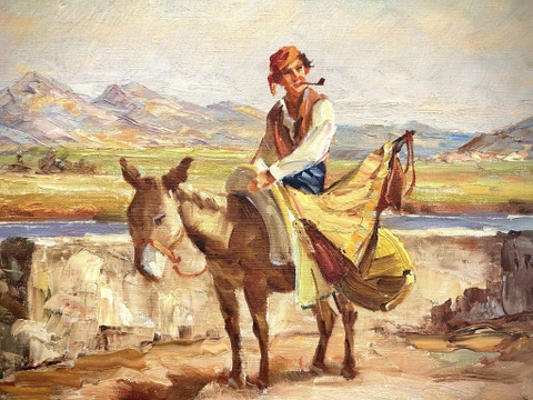 🎨 Bức tranh vẽ người du mục bên bờ sông chiều