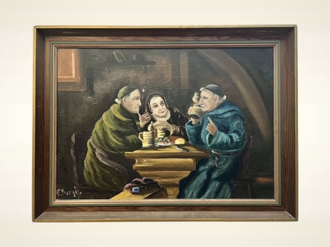 🎨 Tranh sơn dầu Châu Âu cảnh trò chuyện người tu sĩ.