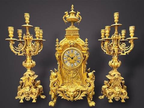 Bộ đồng hồ 3 món Pháp 𝑫𝒐𝒓𝒆' thế kỷ 19 - vàng tuyệt đẹp