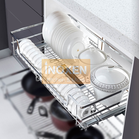 Giá để xoong nồi tủ dưới giúp tiết kiệm không gian bếp