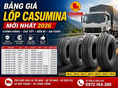 Bảng Giá Lốp Casumina Mới Nhất 2026