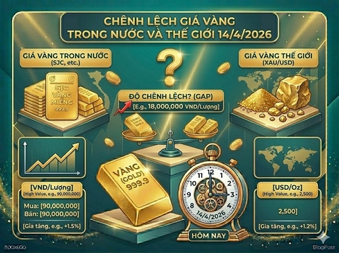 Chênh lệch giá vàng trong nước và thế giới 14/4/2026