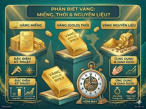 Vàng miếng, vàng thỏi, vàng nguyên liệu là gì?