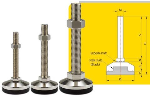 SMFTR78X16X150,SUS304,rubber pad M16-150L, 2000kg at4pc