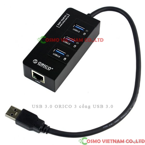 Bộ chia USB 3.0 ORICO 3 cổng USB 3.0 tích hợp cổng Lan Gigabit HR01-U3