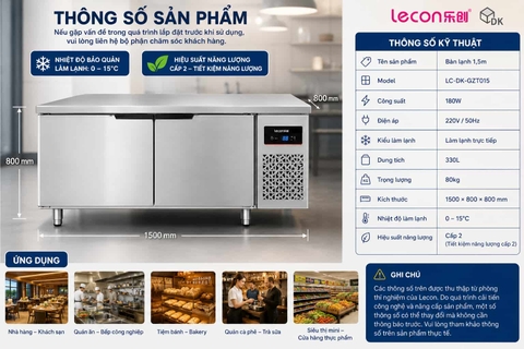 Bàn Lạnh 2 cánh Lecon 1,5m