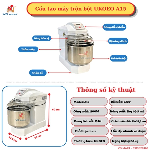 Máy nhồi bột Ukoeo A15