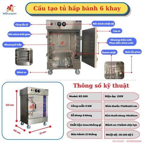 Tủ hấp bánh bao 6 khay chính hãng giá rẻ