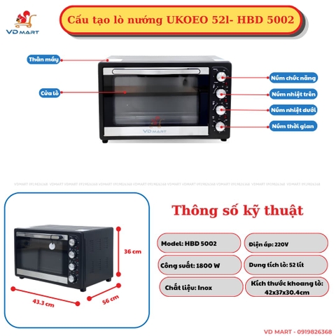 Lò nướng UKOEO 52l- HBD 5002