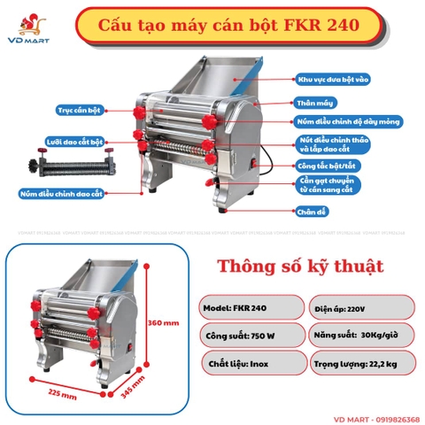 Máy cán bột, máy cắt bột FKR 240