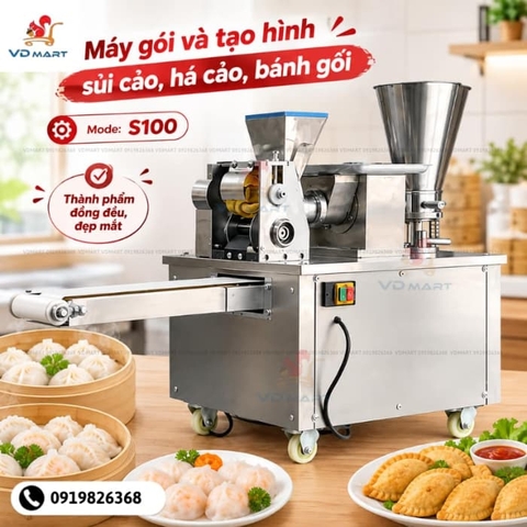 Máy gói và tạo hình sùi cảo, há cảo, bánh gối tự động S100