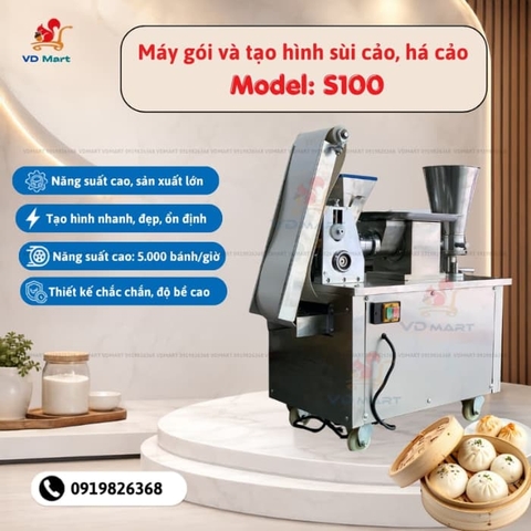 Máy gói và tạo hình sùi cảo, há cảo, bánh gối tự động S100