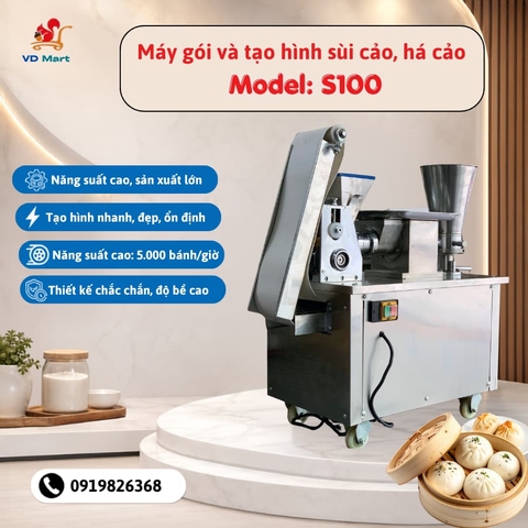 Máy gói và tạo hình sùi cảo, há cảo, bánh gối tự động S100