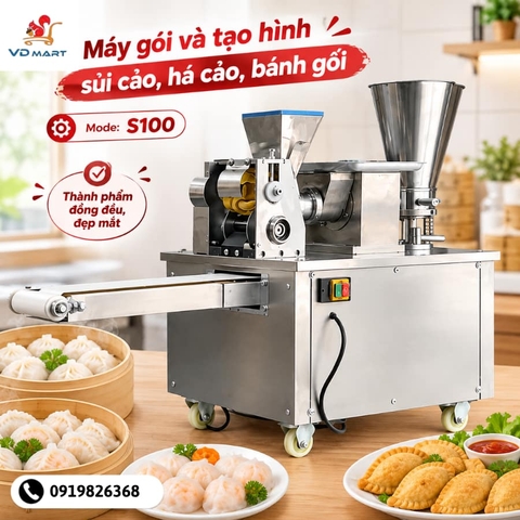 Máy gói và tạo hình sùi cảo, há cảo, bánh gối tự động S100