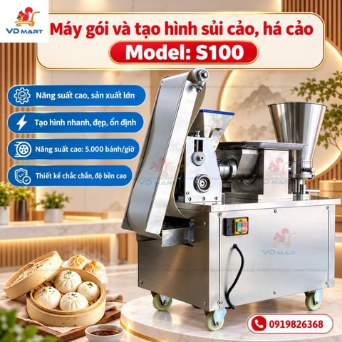 Máy gói và tạo hình sùi cảo, há cảo, bánh gối tự động S100