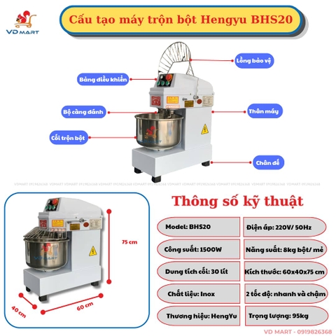 Máy Trộn Bột Công Nghiệp Hengyu BHS20 20 Lít
