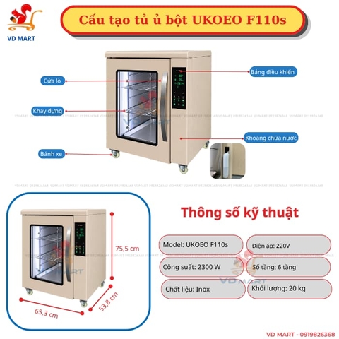 Tủ Ủ Bột 6 Tầng Ukoeo F110s